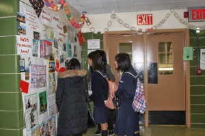 Our Sister School students  viewing East-West Wall of Japan