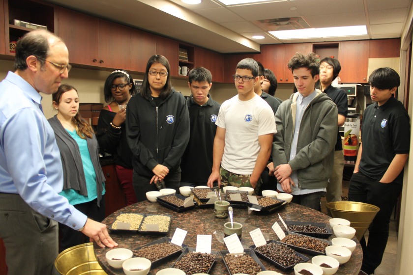 Our students had the opportunity to sample various coffee blends through a practice known as cupping.